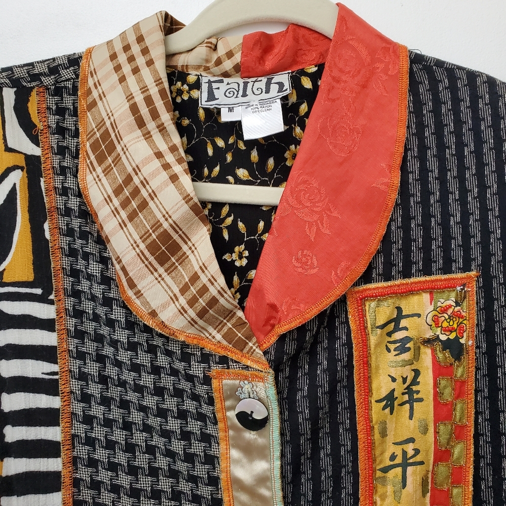 Vintage Faith Patchwork Art To Wear Button Up Jacket Size M - Picture 2 of 8